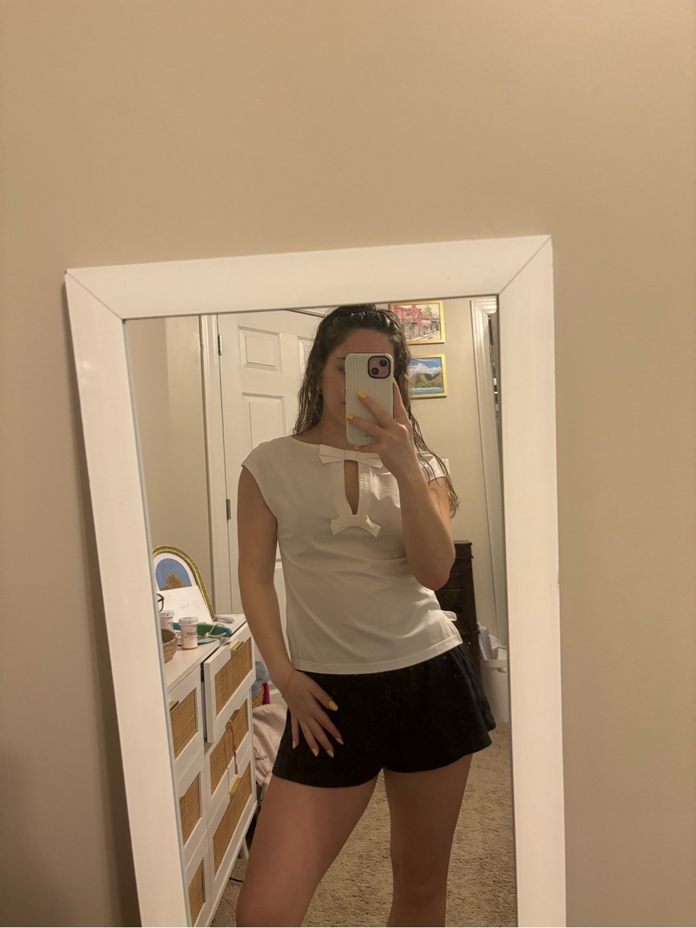 H&M White Bow-Front Cap Sleeve Blouse